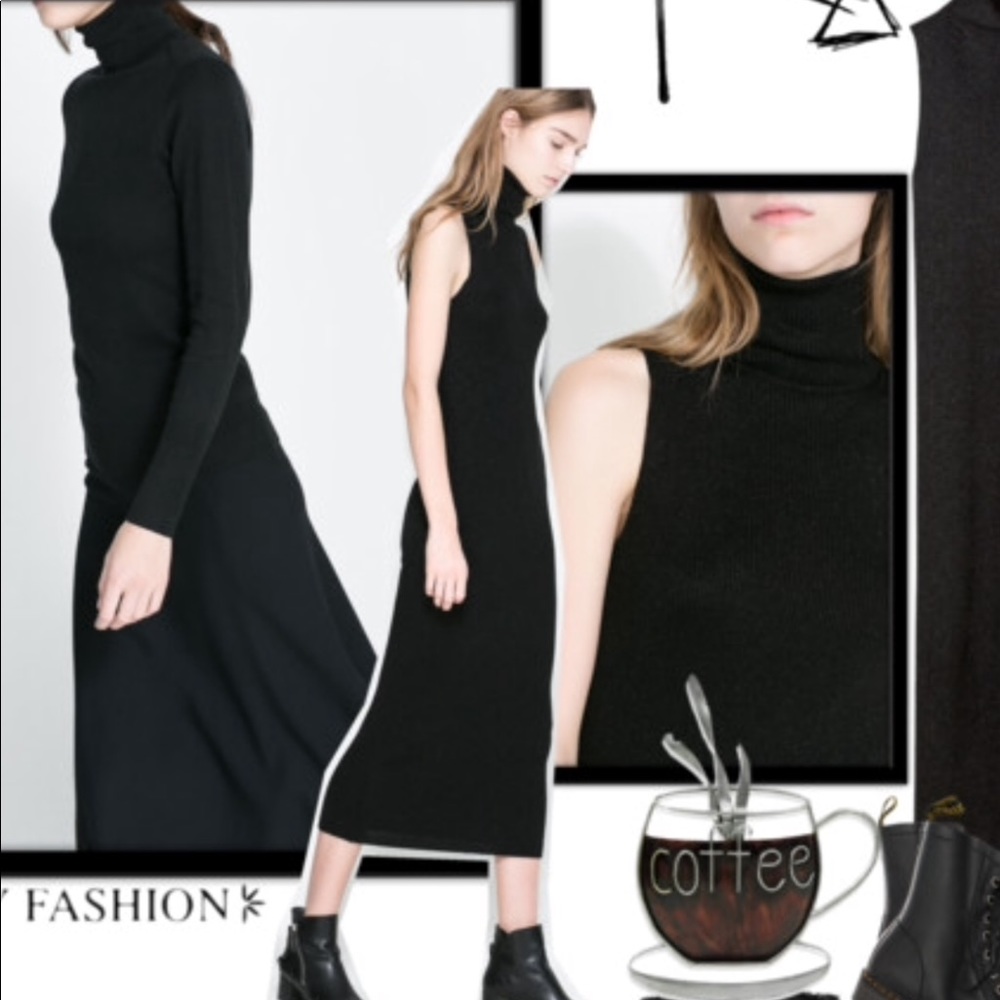 Sexy Sleeveless Turtleneck Dark Gray-Black Dress